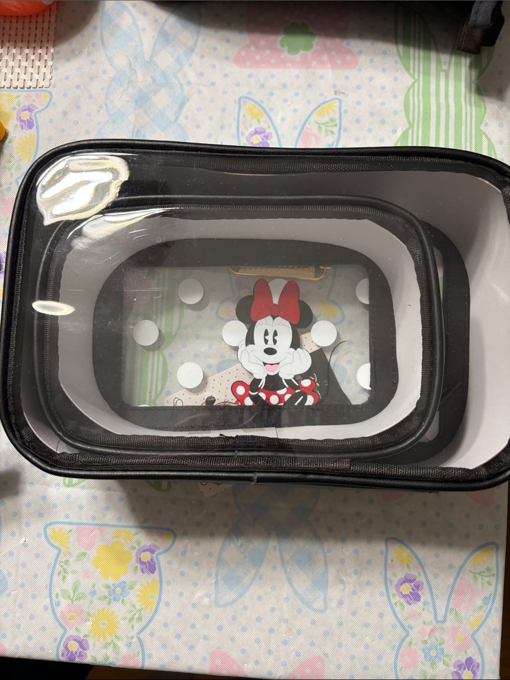 Disney Minnie Mouse 2 piece Polka Dot Clear Cosmetic Pouch - Black, White & Red - Picture 2 of 2